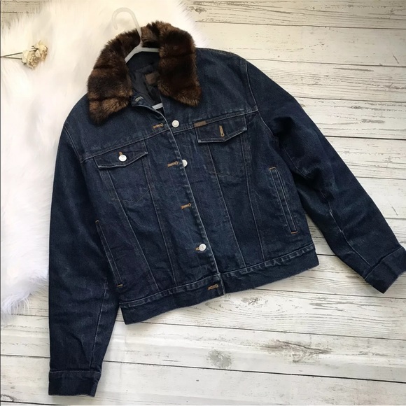 Vintage Ralph Lauren Jean Jacket Faux Fur Collar